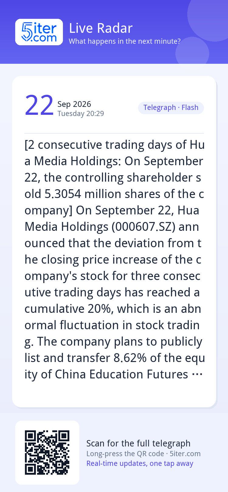 [2 consecutive trading days of Hua Media Holdings: On Septem