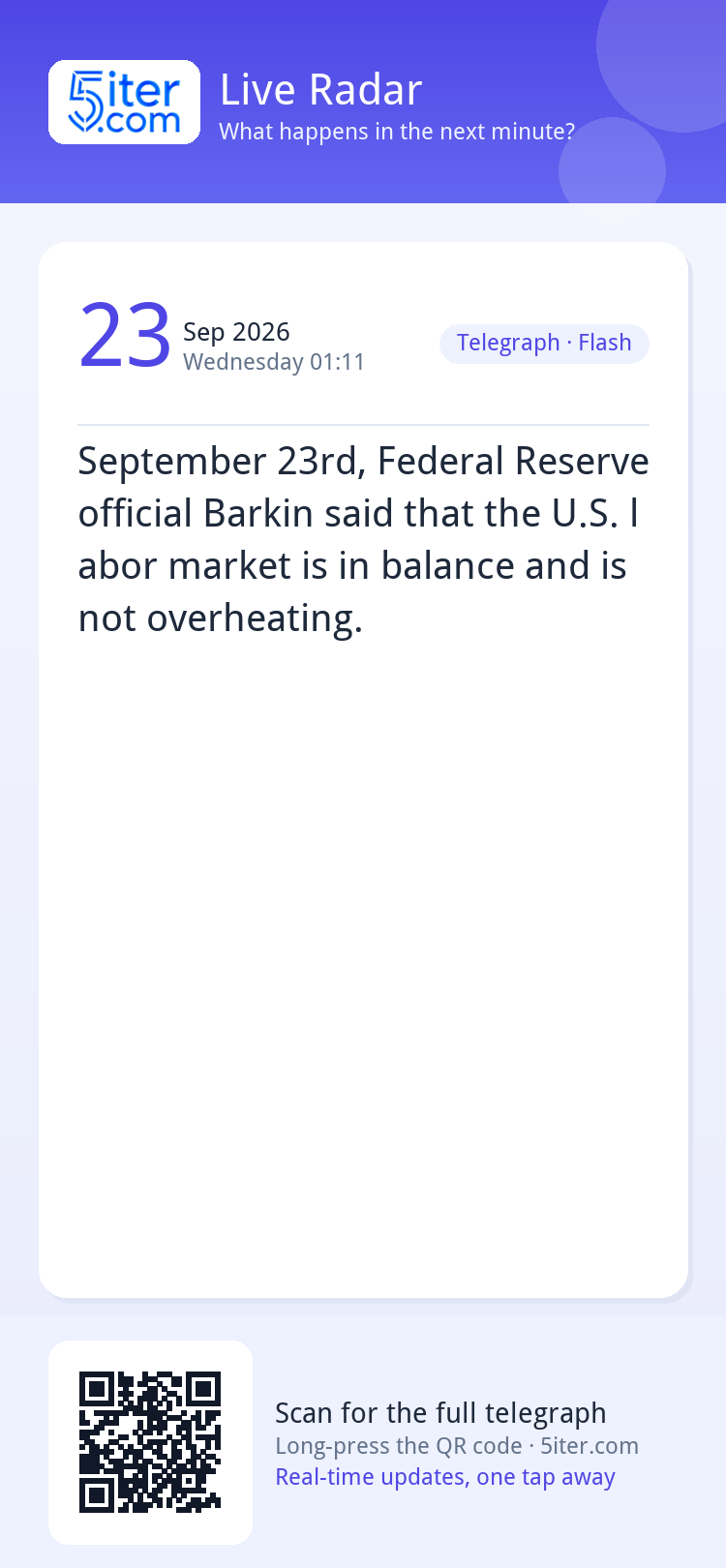 September 23rd, Federal Reserve official Barkin said that th