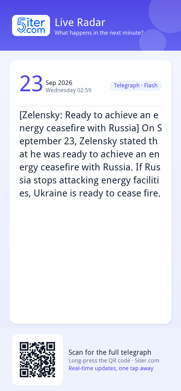 [Zelensky: Ready to achieve an energy ceasefire with Russia]