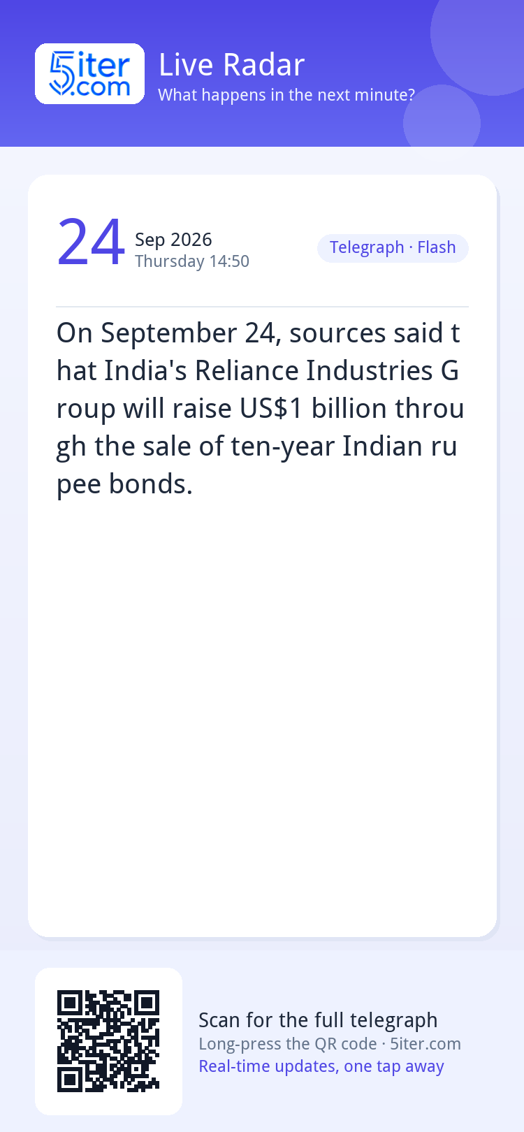 On September 24, sources said that India's Reliance Industri