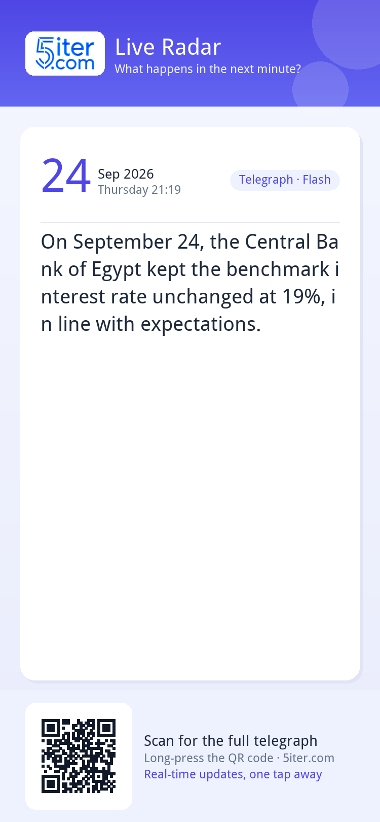 On September 24, the Central Bank of Egypt kept the benchmar