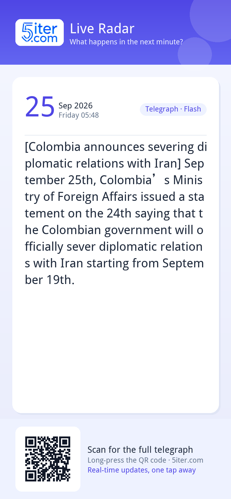 [Colombia announces severing diplomatic relations with Iran]