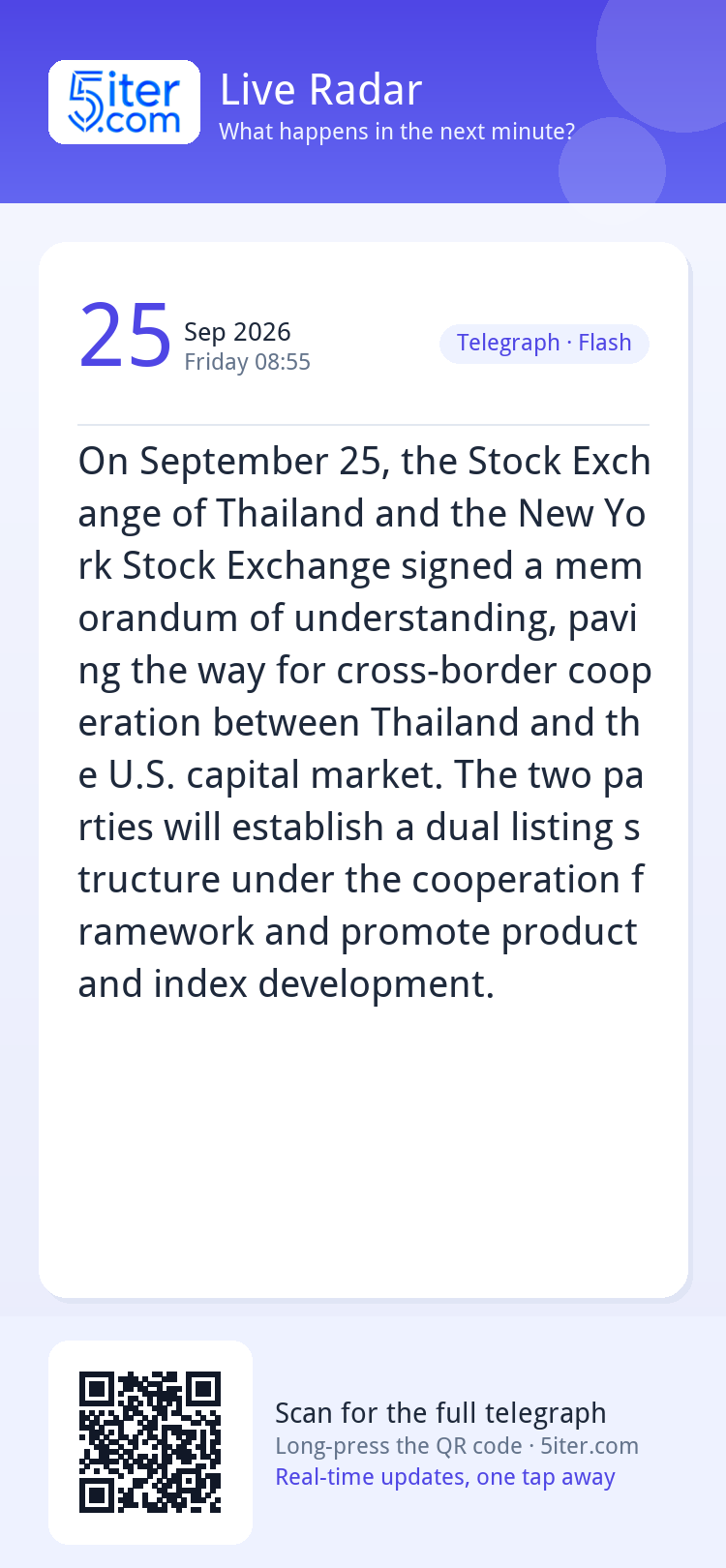 On September 25, the Stock Exchange of Thailand and the New 