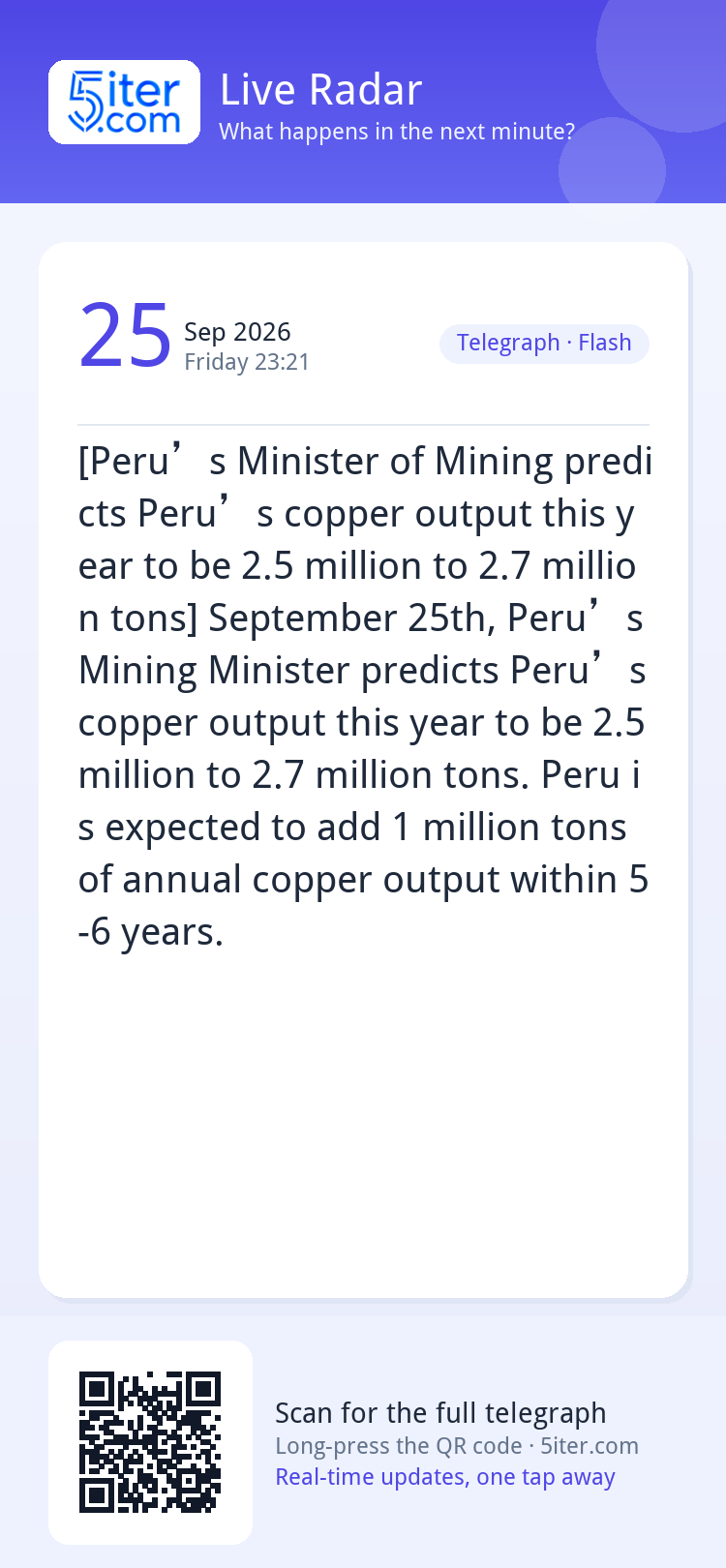 [Peru’s Minister of Mining predicts Peru’s copper output thi