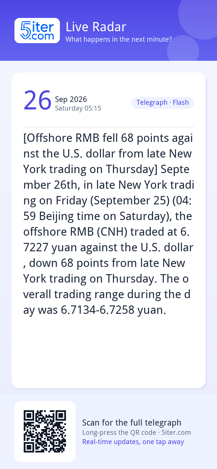 [Offshore RMB fell 68 points against the U.S. dollar from la