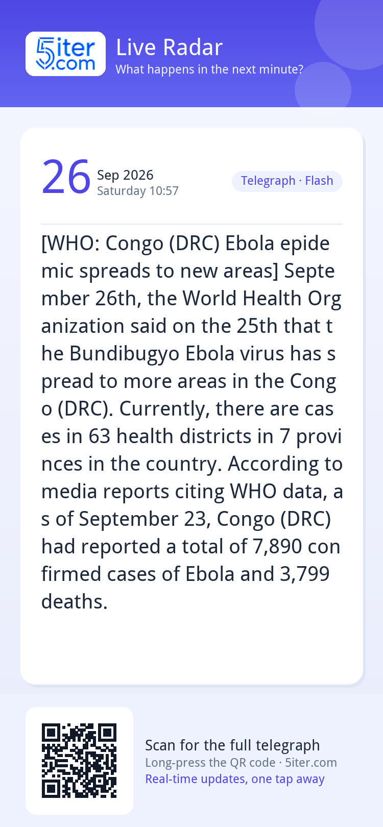 [WHO: Congo (DRC) Ebola epidemic spreads to new areas] Septe
