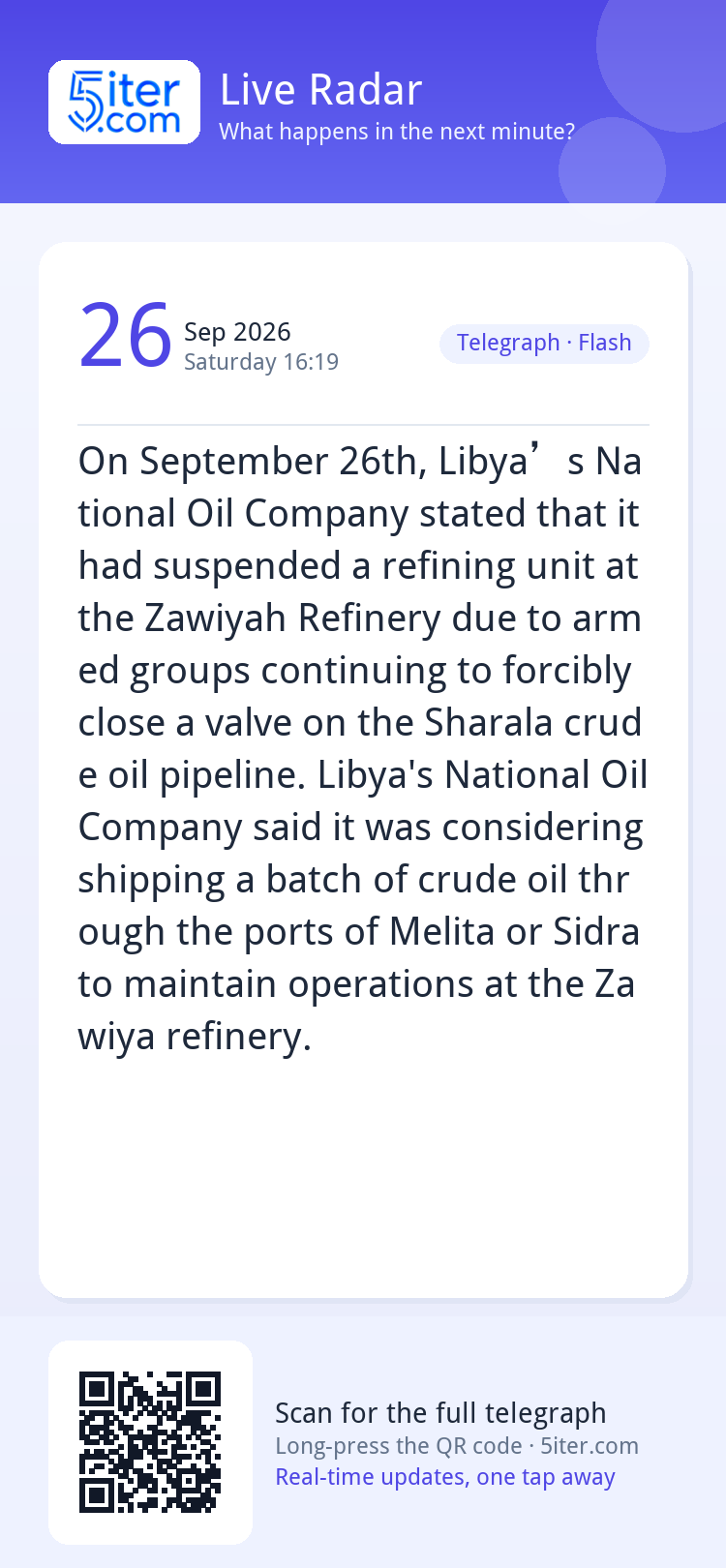 On September 26th, Libya’s National Oil Company stated that 