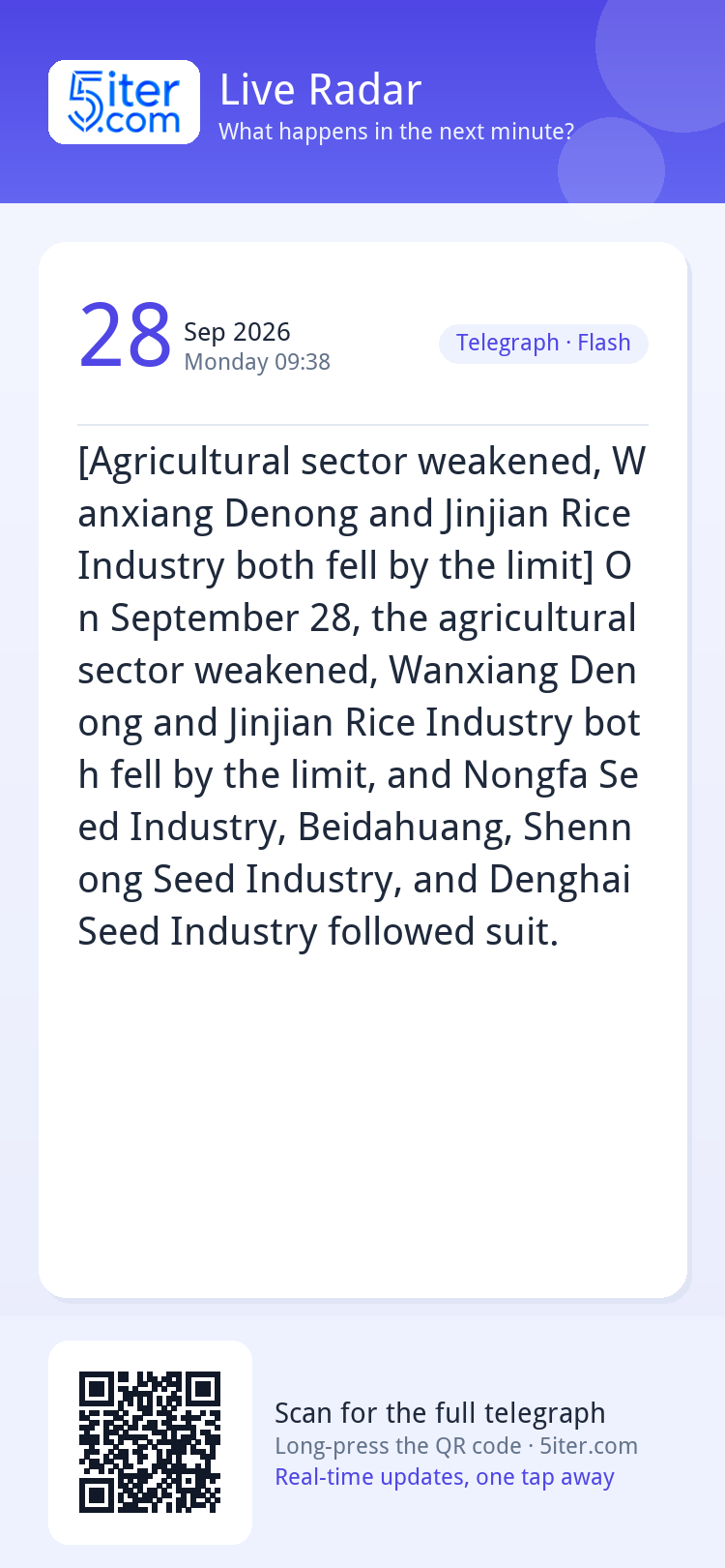 [Agricultural sector weakened, Wanxiang Denong and Jinjian R