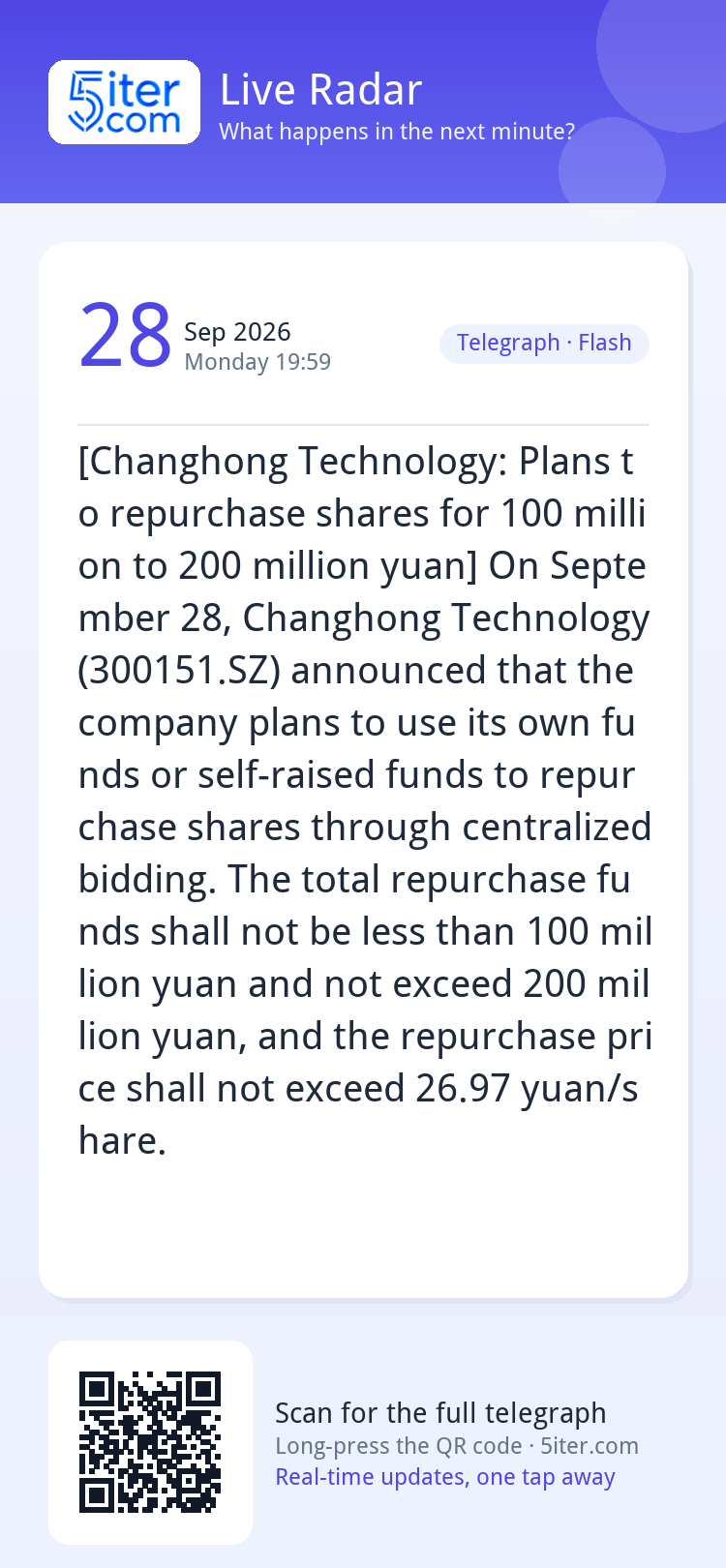 [Changhong Technology: Plans to repurchase shares for 100 mi