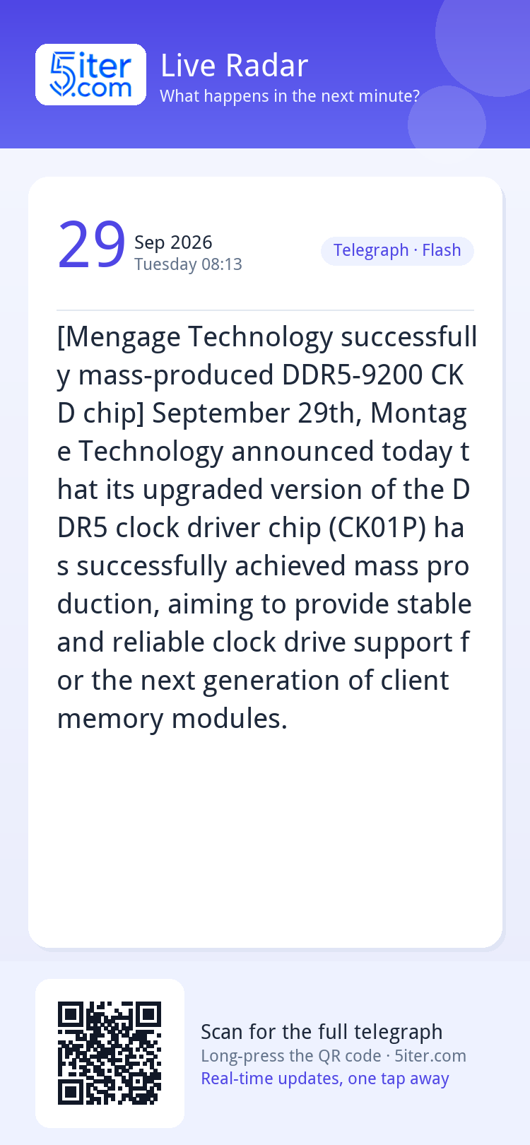 [Mengage Technology successfully mass-produced DDR5-9200 CKD
