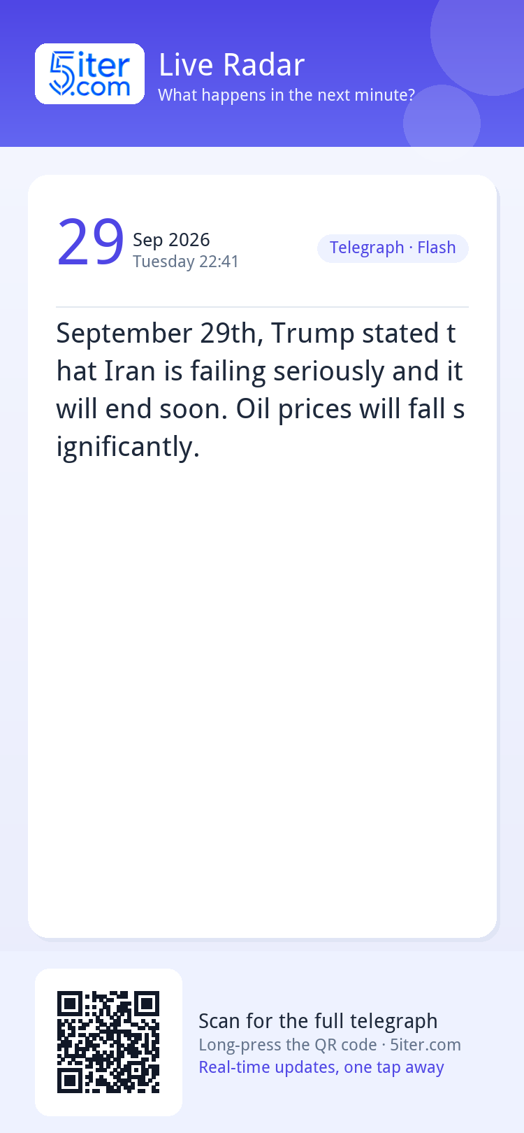 September 29th, Trump stated that Iran is failing seriously 