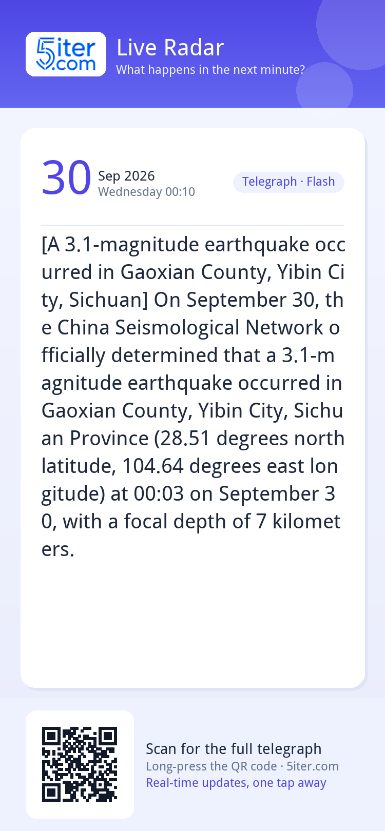 [A 3.1-magnitude earthquake occurred in Gaoxian County, Yibi