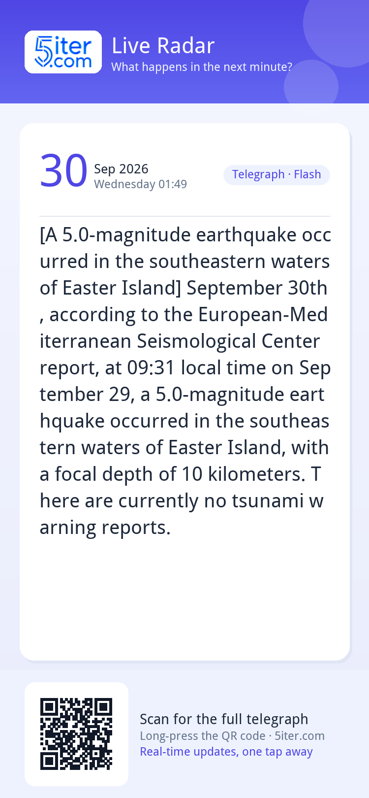 [A 5.0-magnitude earthquake occurred in the southeastern wat