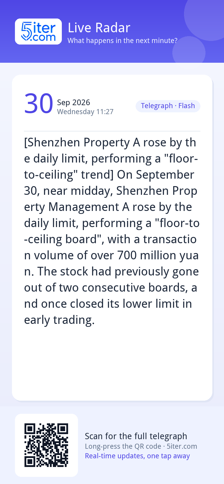 [Shenzhen Property A rose by the daily limit, performing a "