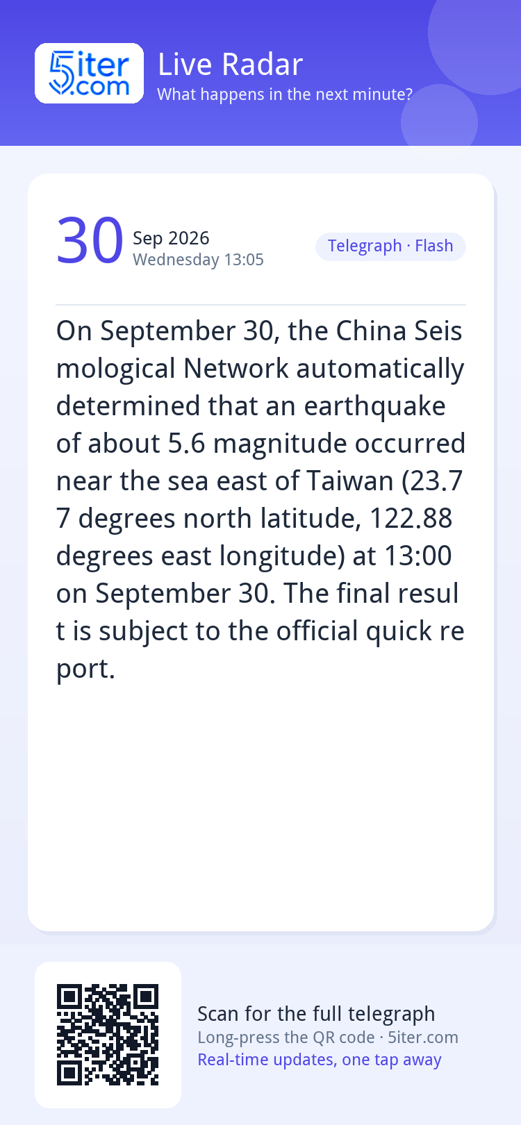 On September 30, the China Seismological Network automatical