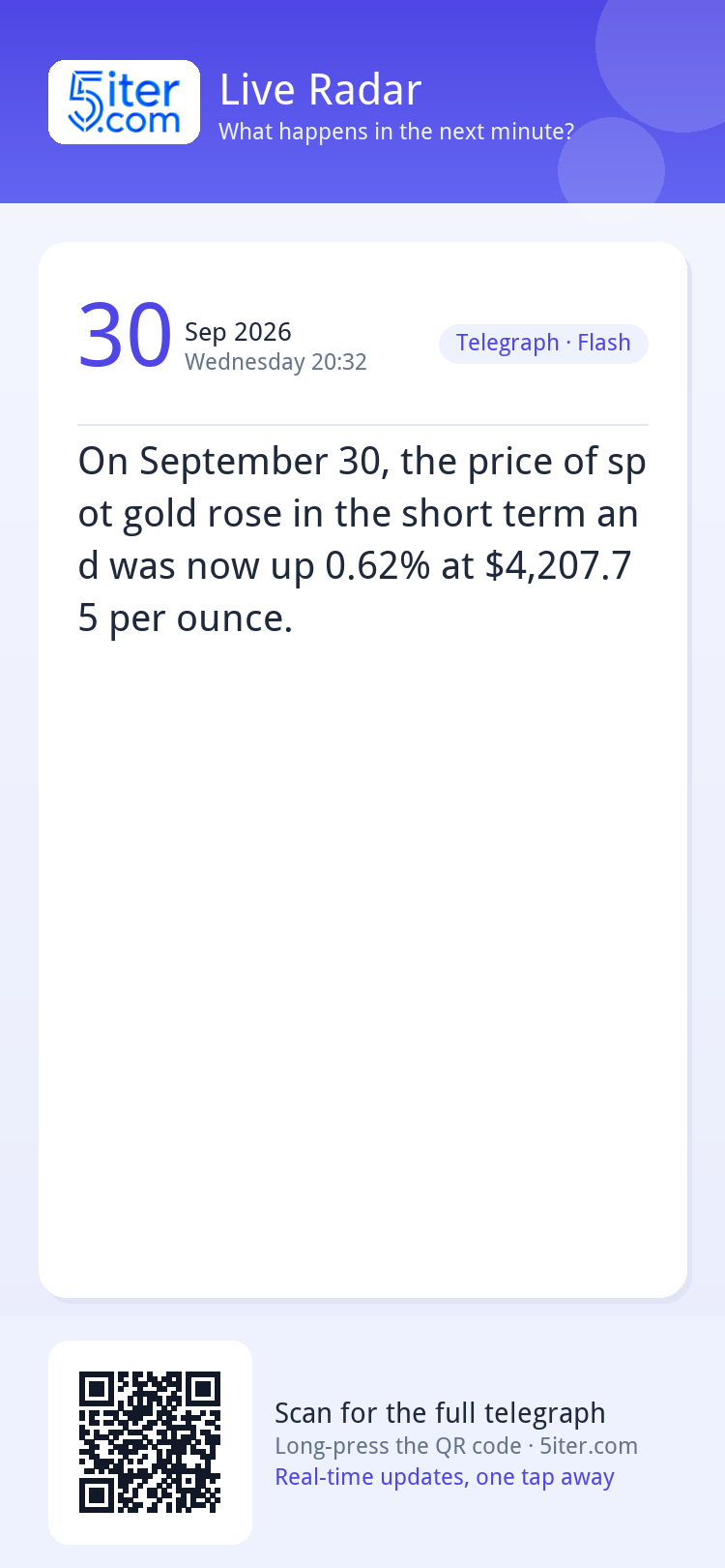 On September 30, the price of spot gold rose in the short te