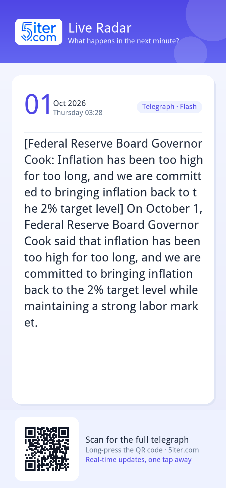 [Federal Reserve Board Governor Cook: Inflation has been too