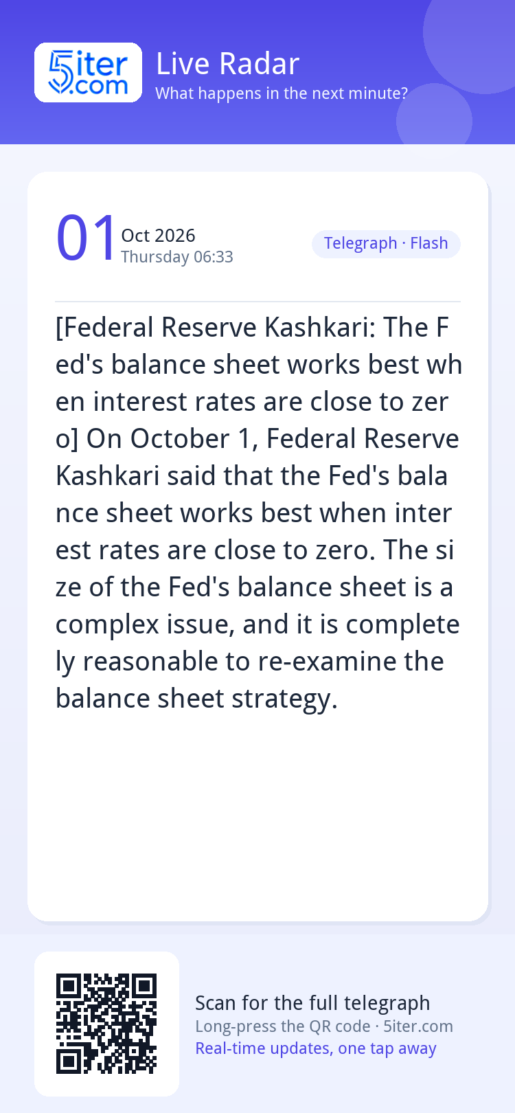 [Federal Reserve Kashkari: The Fed's balance sheet works bes