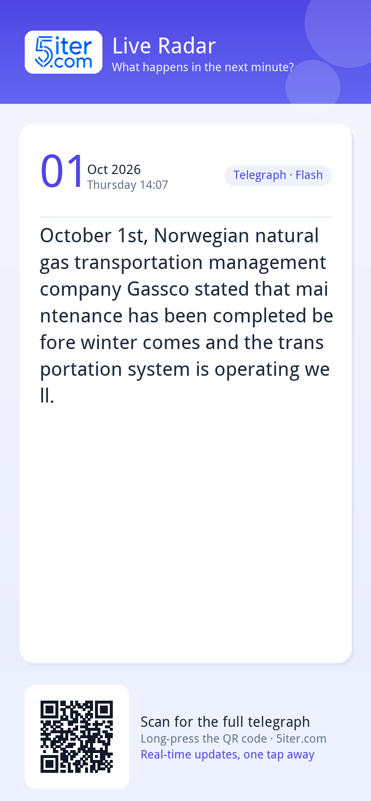 October 1st, Norwegian natural gas transportation management