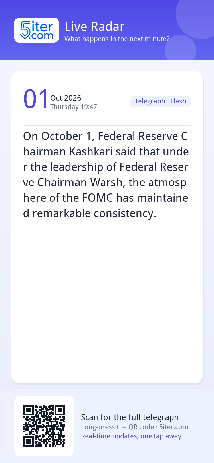 On October 1, Federal Reserve Chairman Kashkari said that un