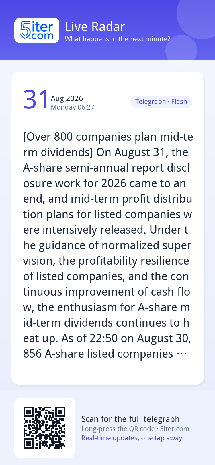 [Over 800 companies plan mid-term dividends] On August 31, t