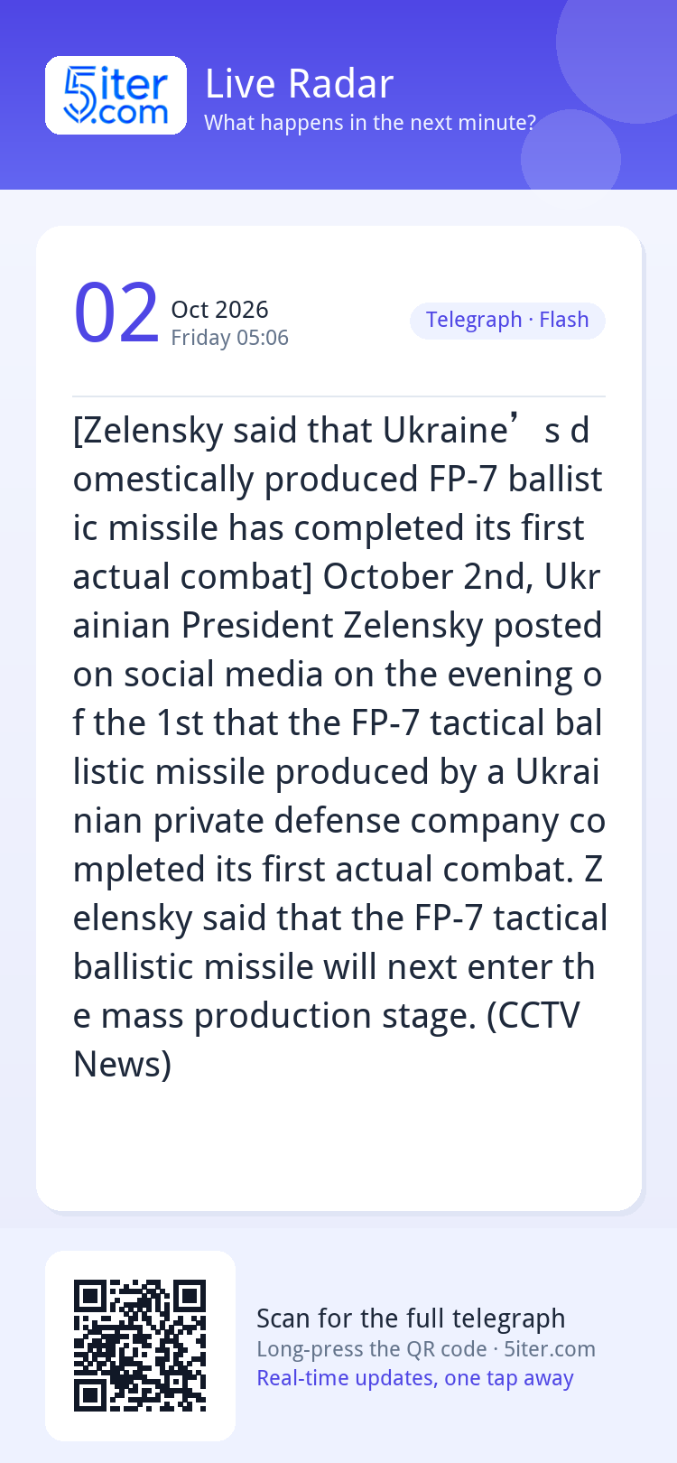 [Zelensky said that Ukraine’s domestically produced FP-7 bal