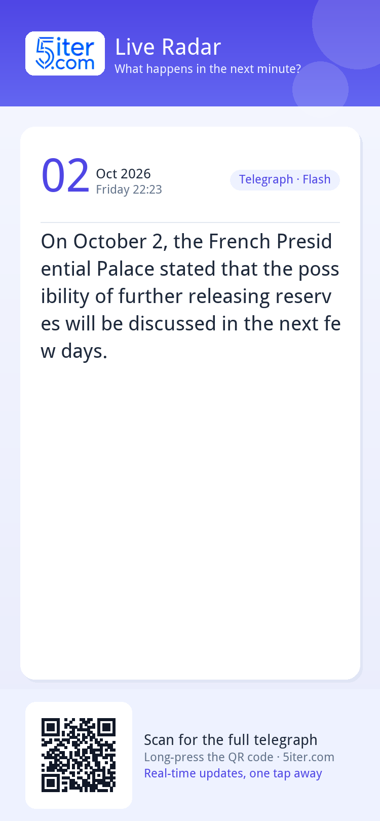 On October 2, the French Presidential Palace stated that the