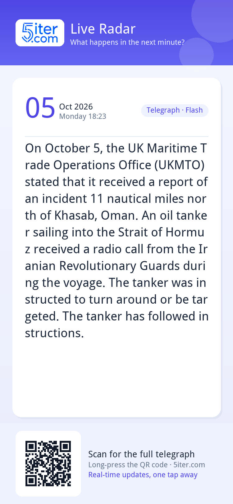 On October 5, the UK Maritime Trade Operations Office (UKMTO
