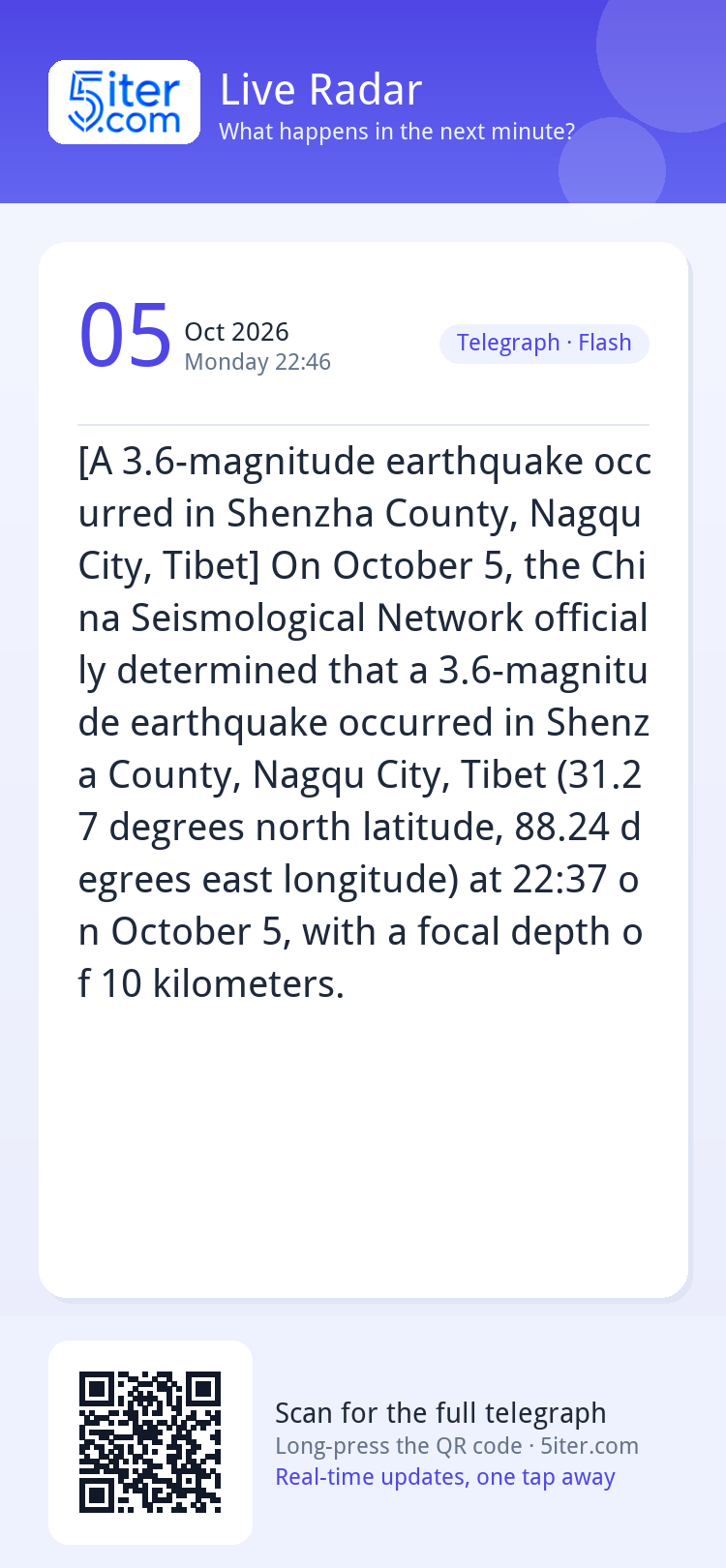[A 3.6-magnitude earthquake occurred in Shenzha County, Nagq