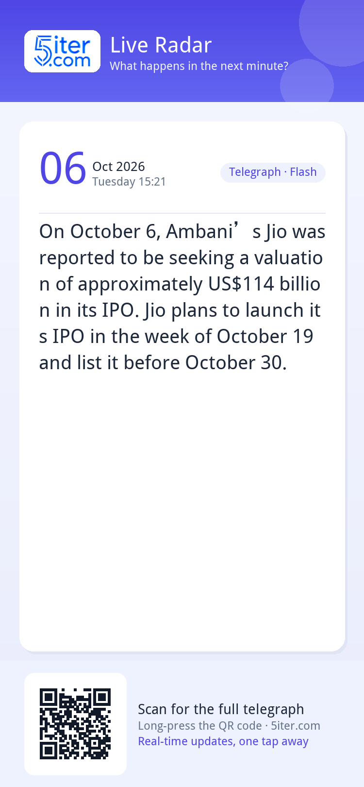 On October 6, Ambani’s Jio was reported to be seeking a valu