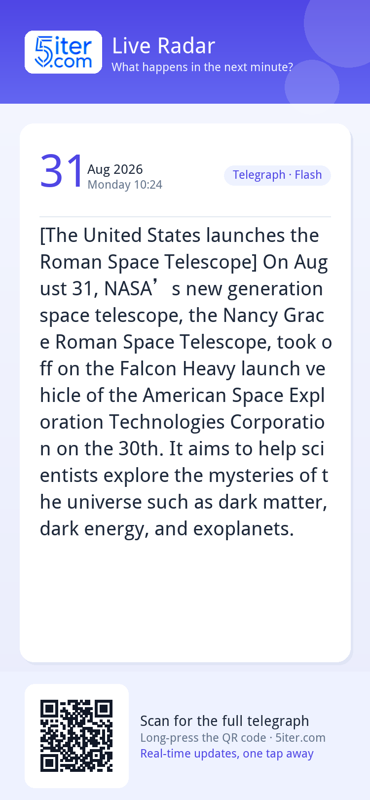[The United States launches the Roman Space Telescope] On Au