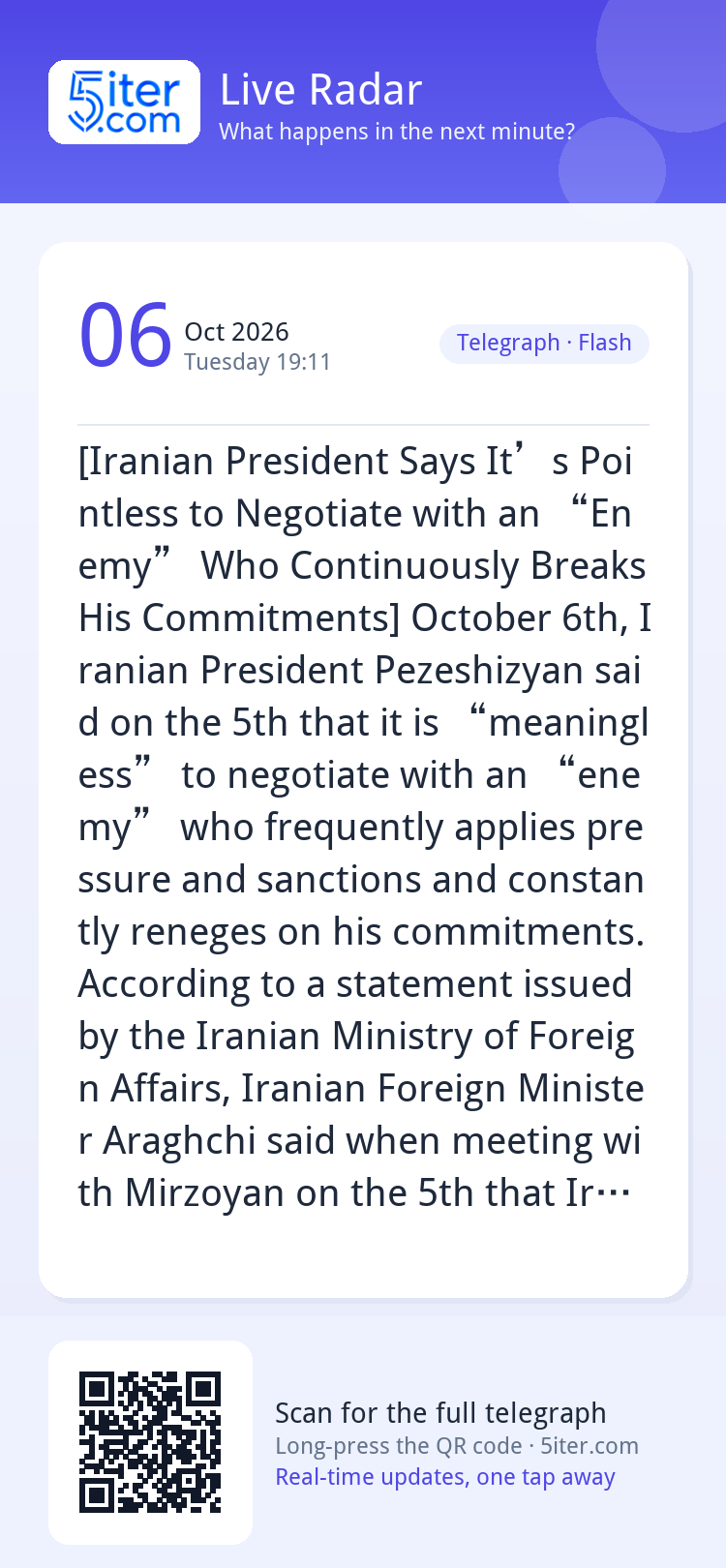 [Iranian President Says It’s Pointless to Negotiate with an 