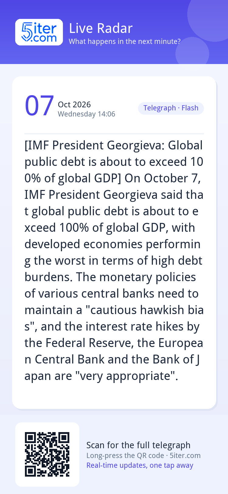 [IMF President Georgieva: Global public debt is about to exc