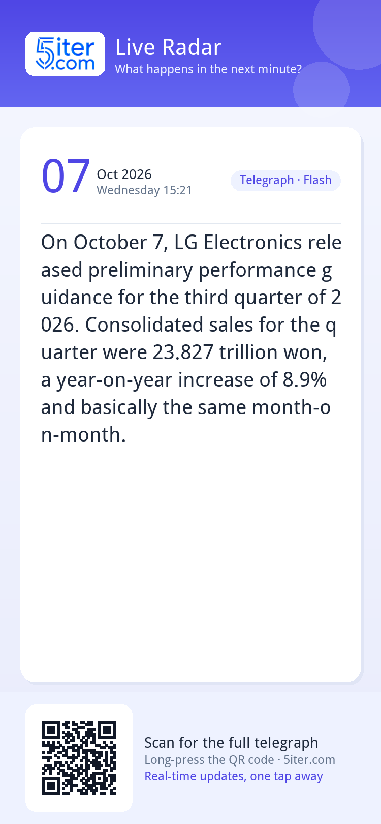 On October 7, LG Electronics released preliminary performanc