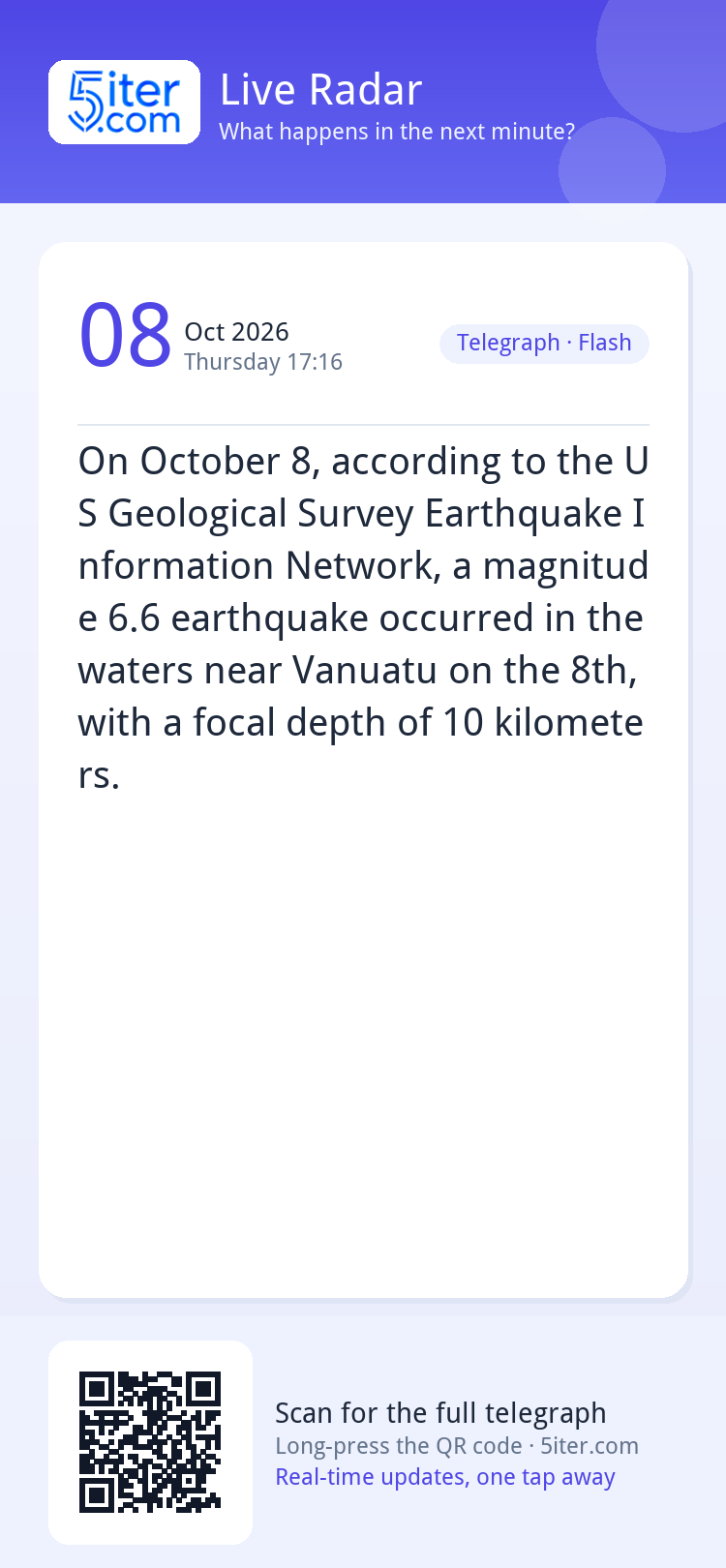 On October 8, according to the US Geological Survey Earthqua