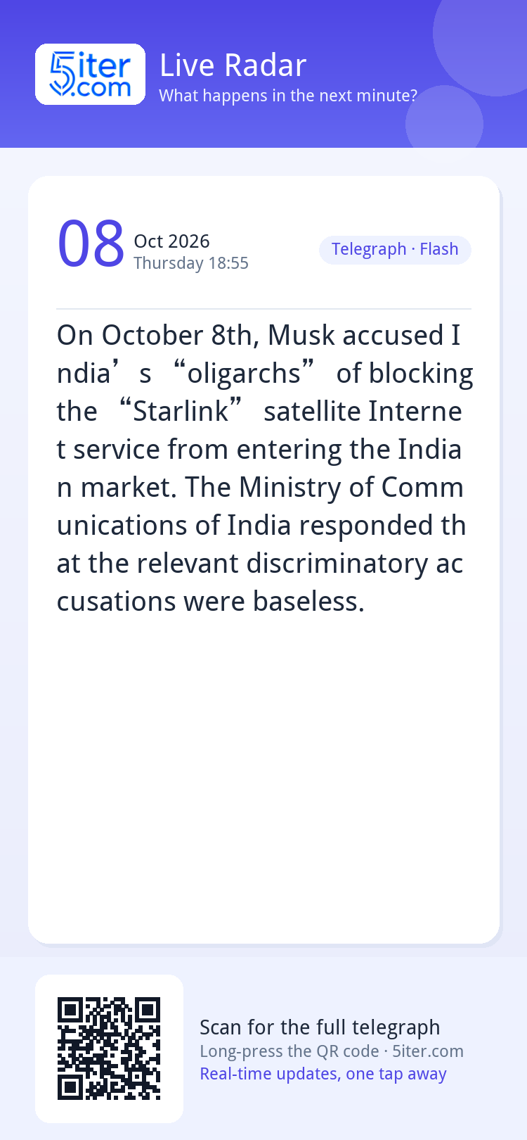 On October 8th, Musk accused India’s “oligarchs” of blocking