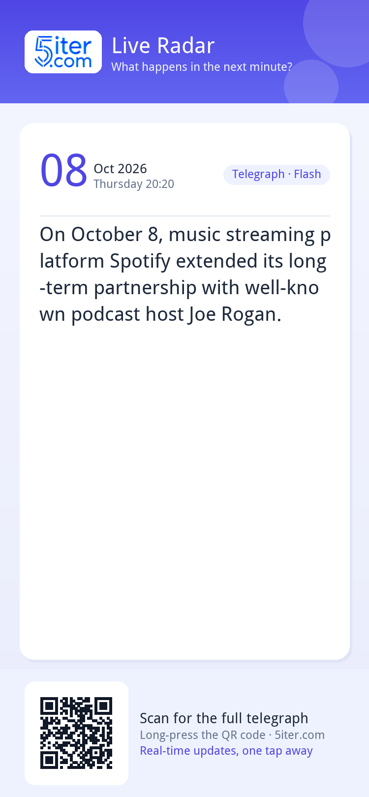 On October 8, music streaming platform Spotify extended its 
