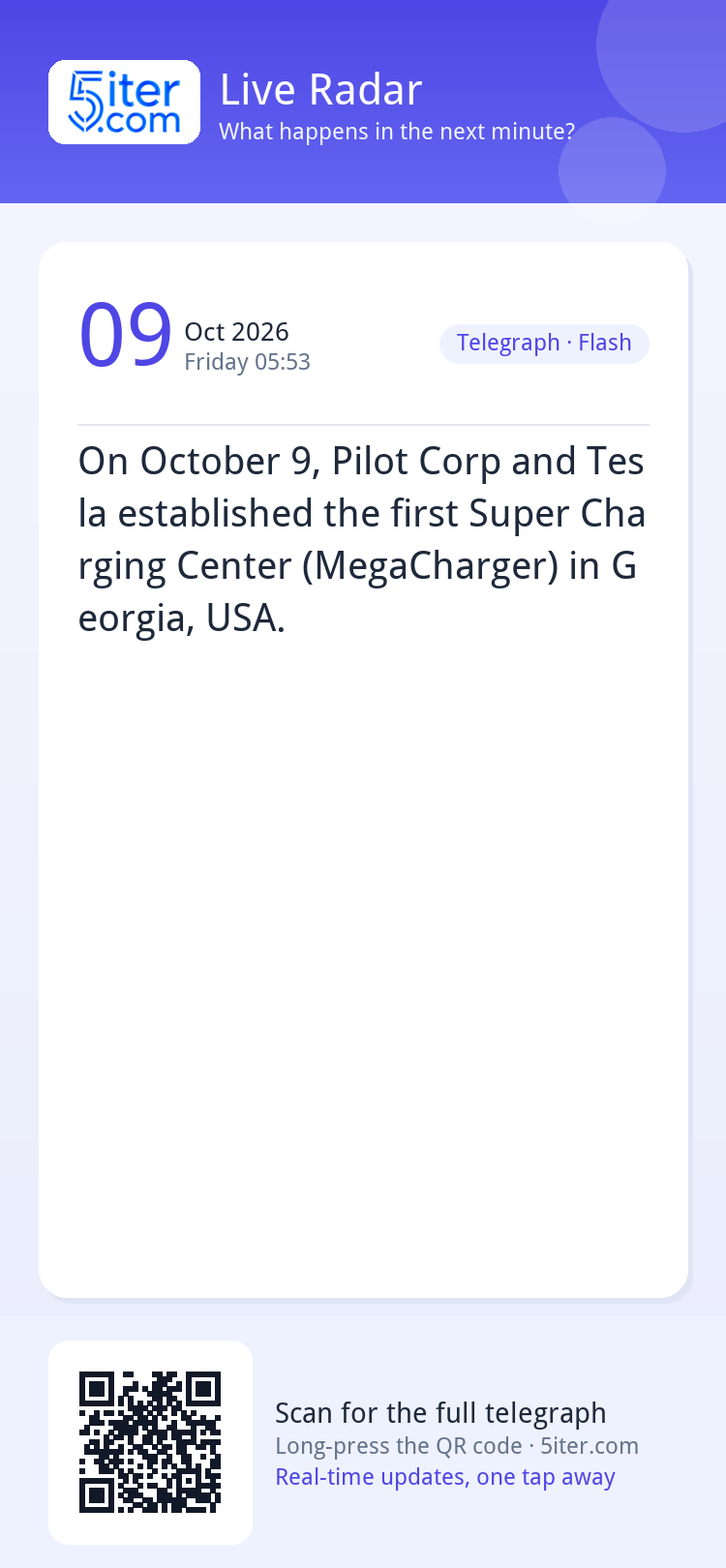 On October 9, Pilot Corp and Tesla established the first Sup