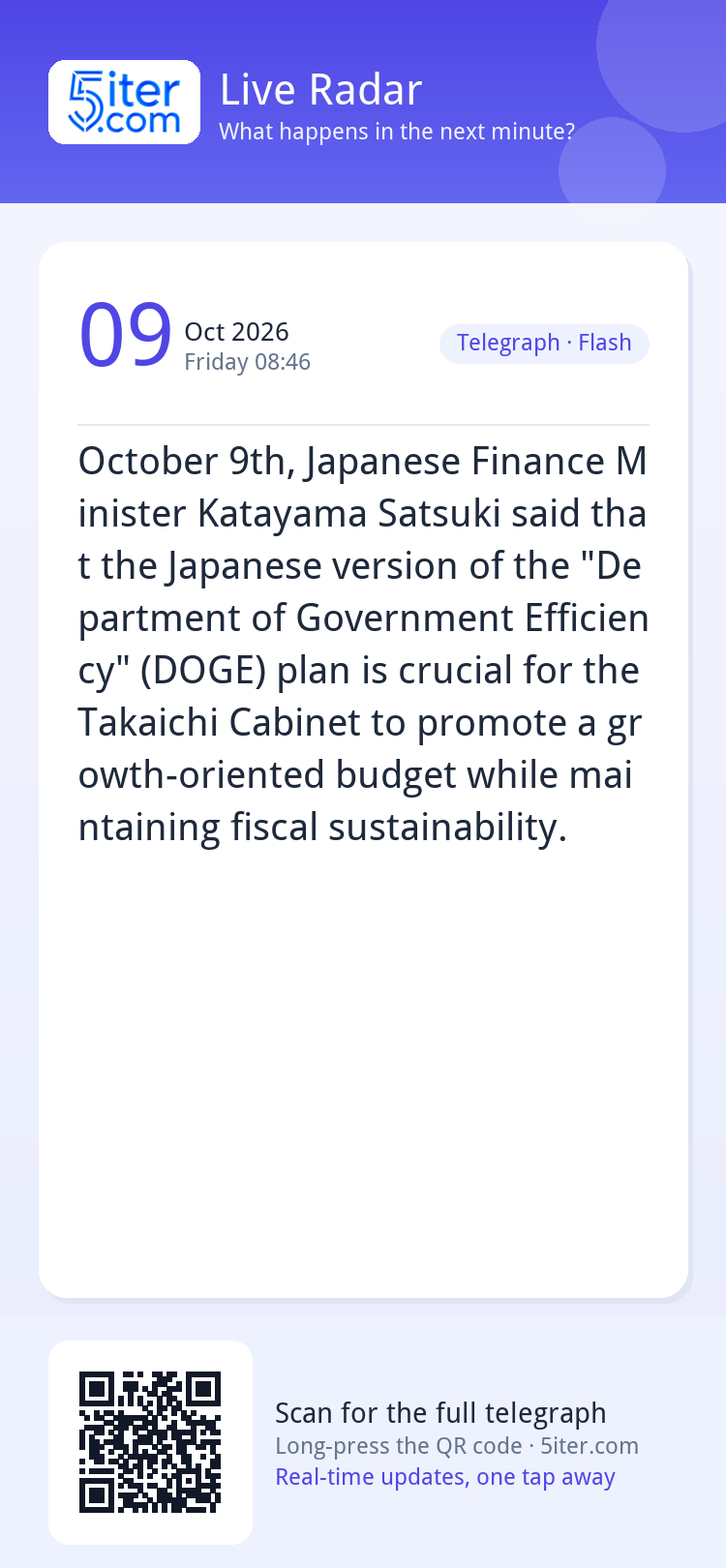 October 9th, Japanese Finance Minister Katayama Satsuki said