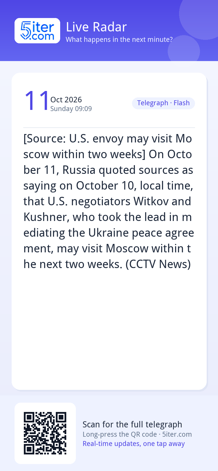 [Source: U.S. envoy may visit Moscow within two weeks] On Oc