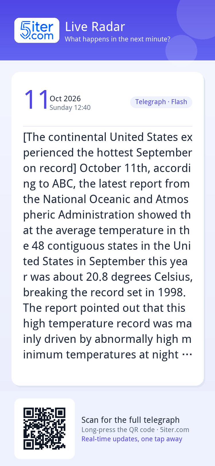 [The continental United States experienced the hottest Septe