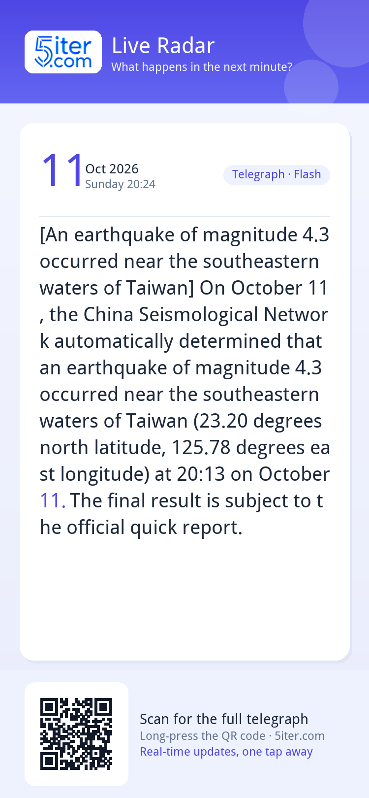 [An earthquake of magnitude 4.3 occurred near the southeaste