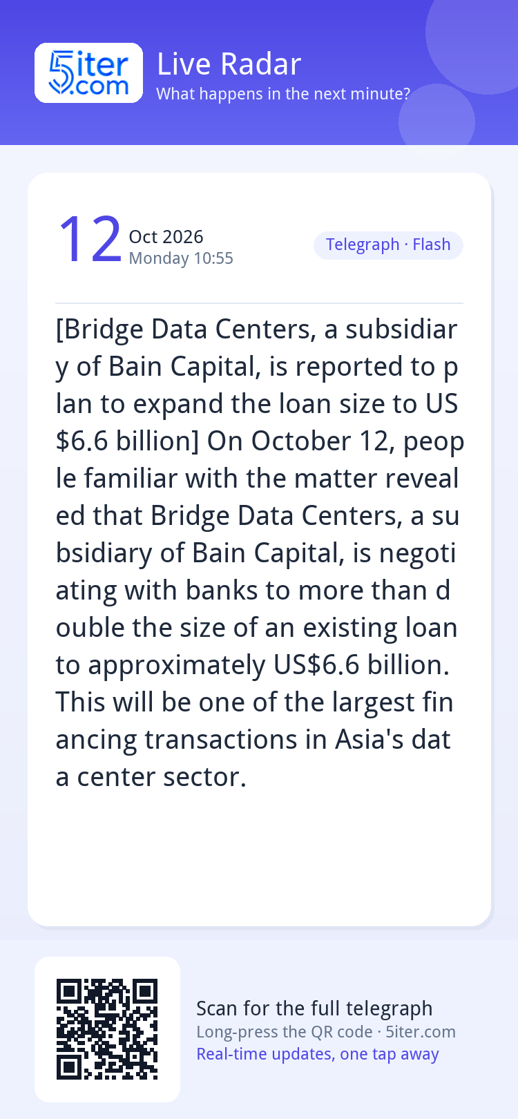 [Bridge Data Centers, a subsidiary of Bain Capital, is repor