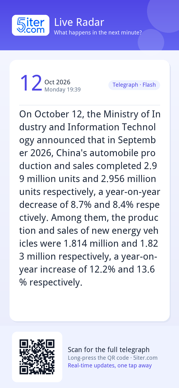 On October 12, the Ministry of Industry and Information Tech