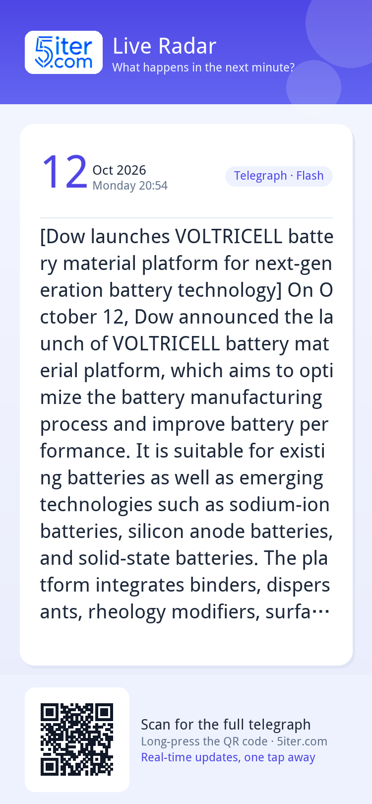 [Dow launches VOLTRICELL battery material platform for next-