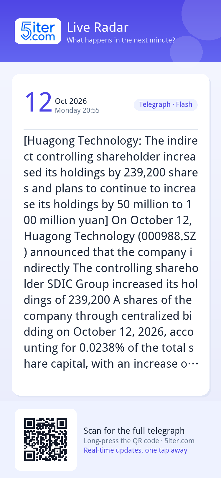 [Huagong Technology: The indirect controlling shareholder in