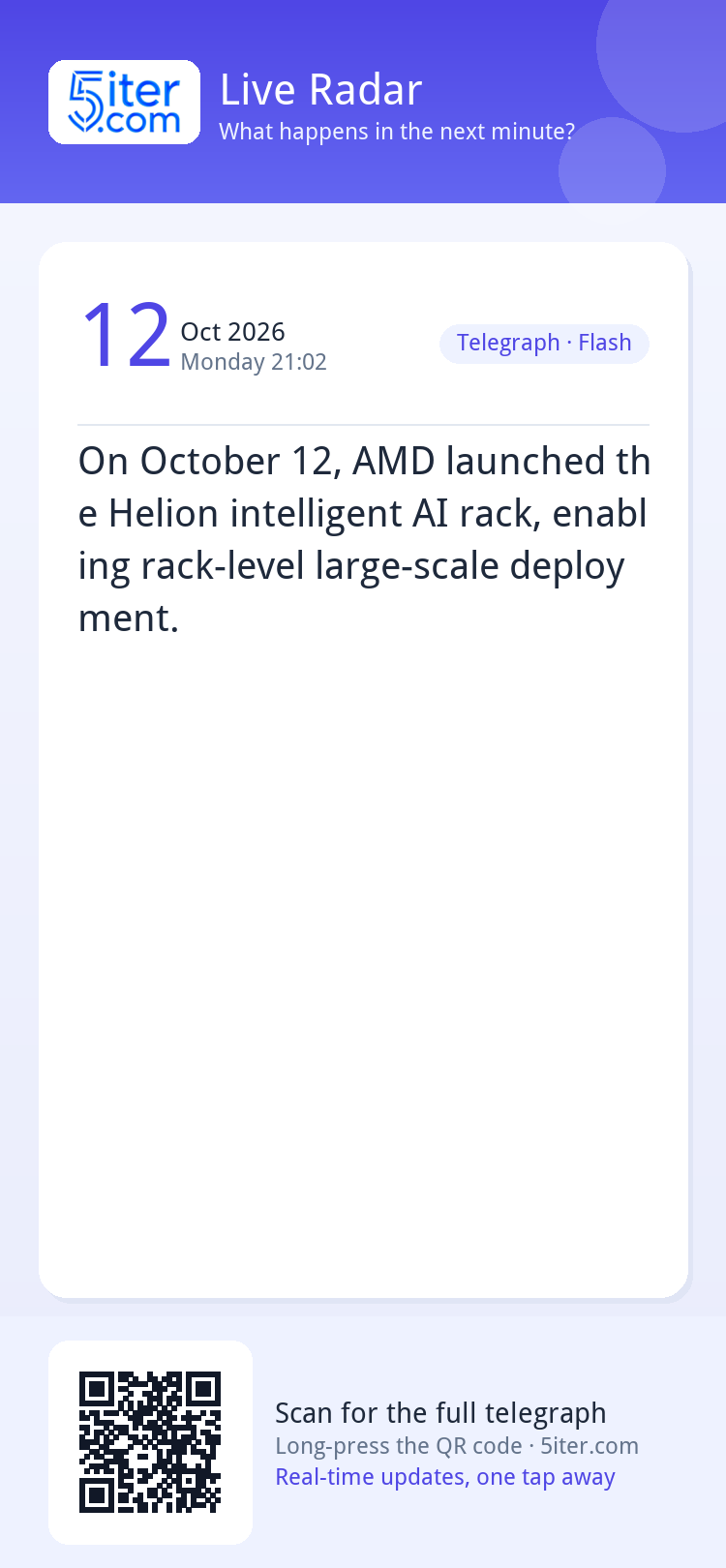On October 12, AMD launched the Helion intelligent AI rack, 