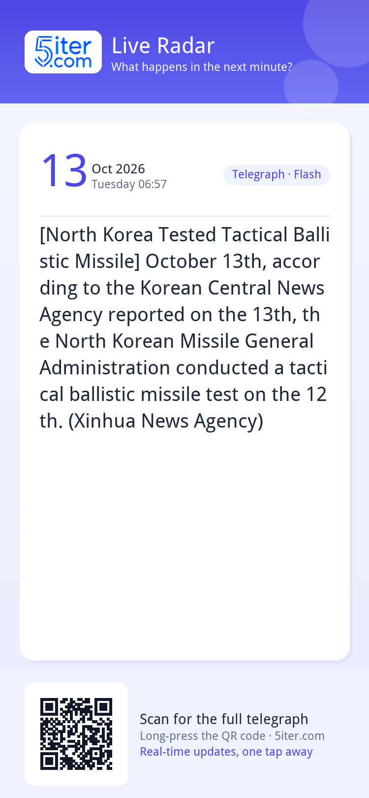 [North Korea Tested Tactical Ballistic Missile] October 13th