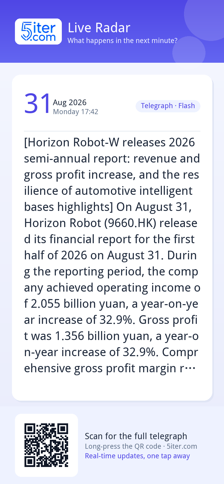 [Horizon Robot-W releases 2026 semi-annual report: revenue a
