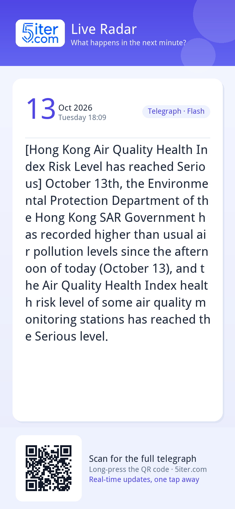[Hong Kong Air Quality Health Index Risk Level has reached S